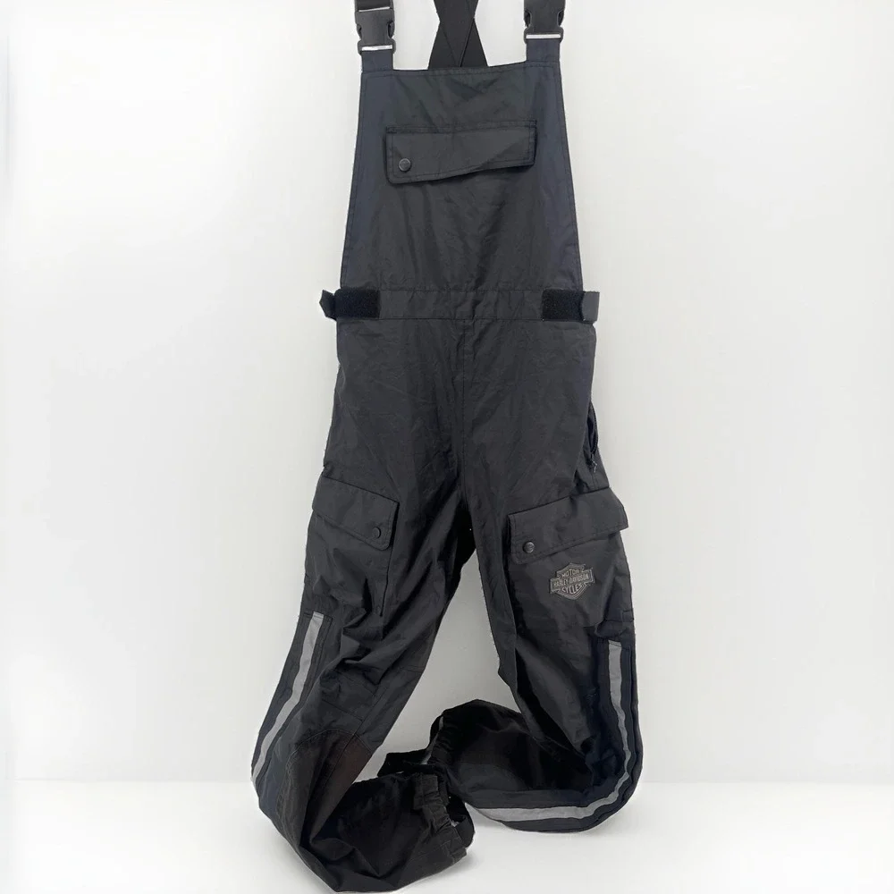 Y2K Vintage Harley-Davidson Bib Overalls Black Motorcycle Cargo Pants XS